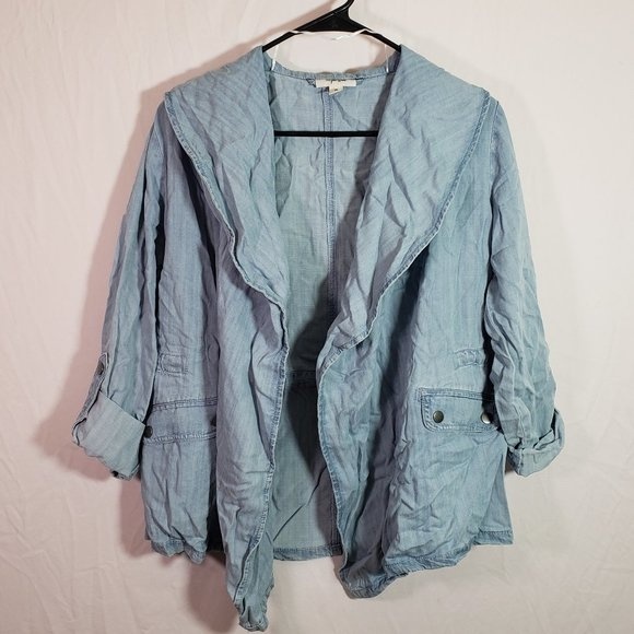 Style & Co. Jackets & Blazers - Style & Co Women’s Chambray Jacket Draped Front Lightweight Casual(AE)